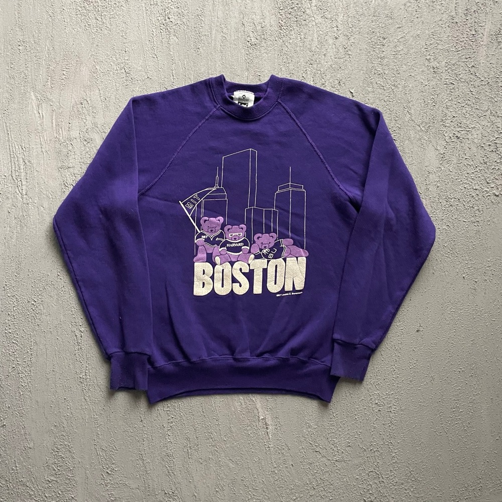 Vintage Boston Uni Teddy Bear Graphic Sweatshirt Men Small Purple 80s Lee
